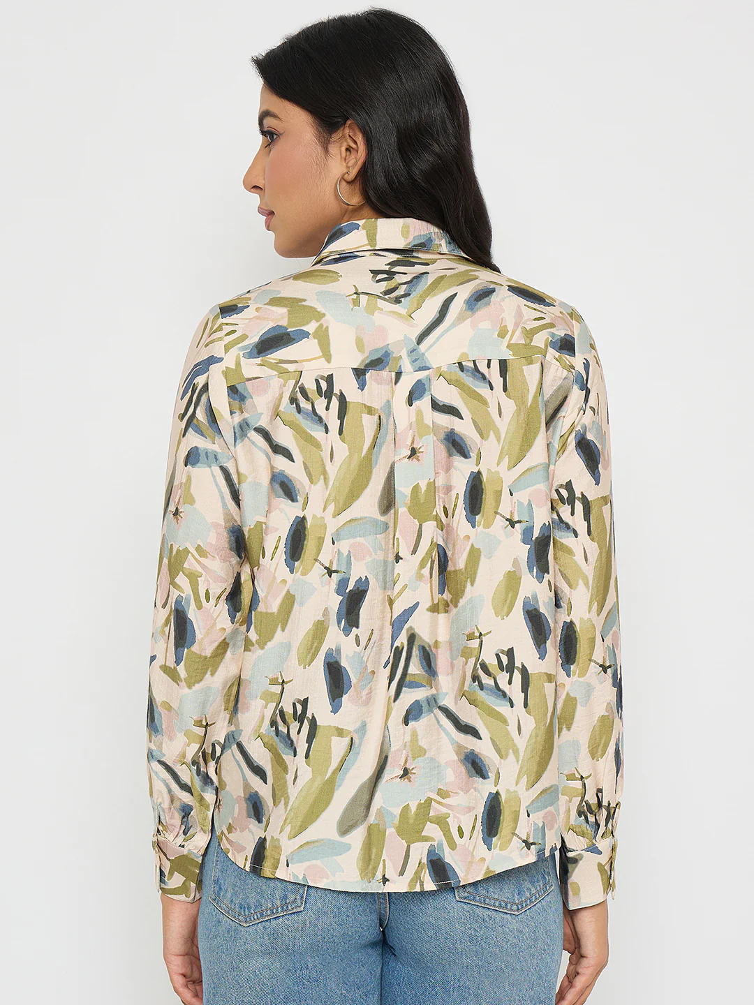 Madame Abstract Print Olive Green Rayon Blend Shirt - Image 6