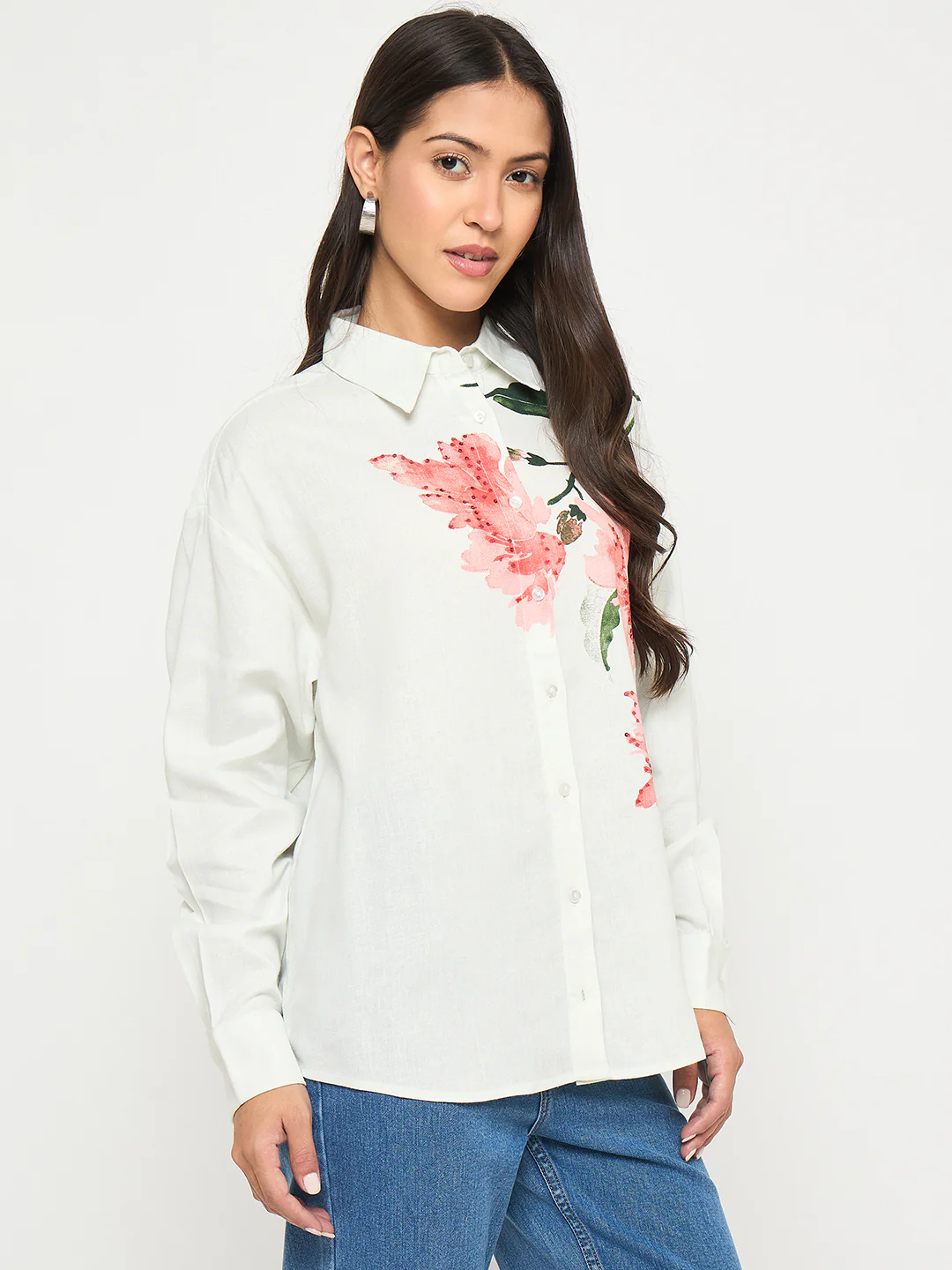 Madame Floral Print Light Green Viscose Blend Shirt - Image 4