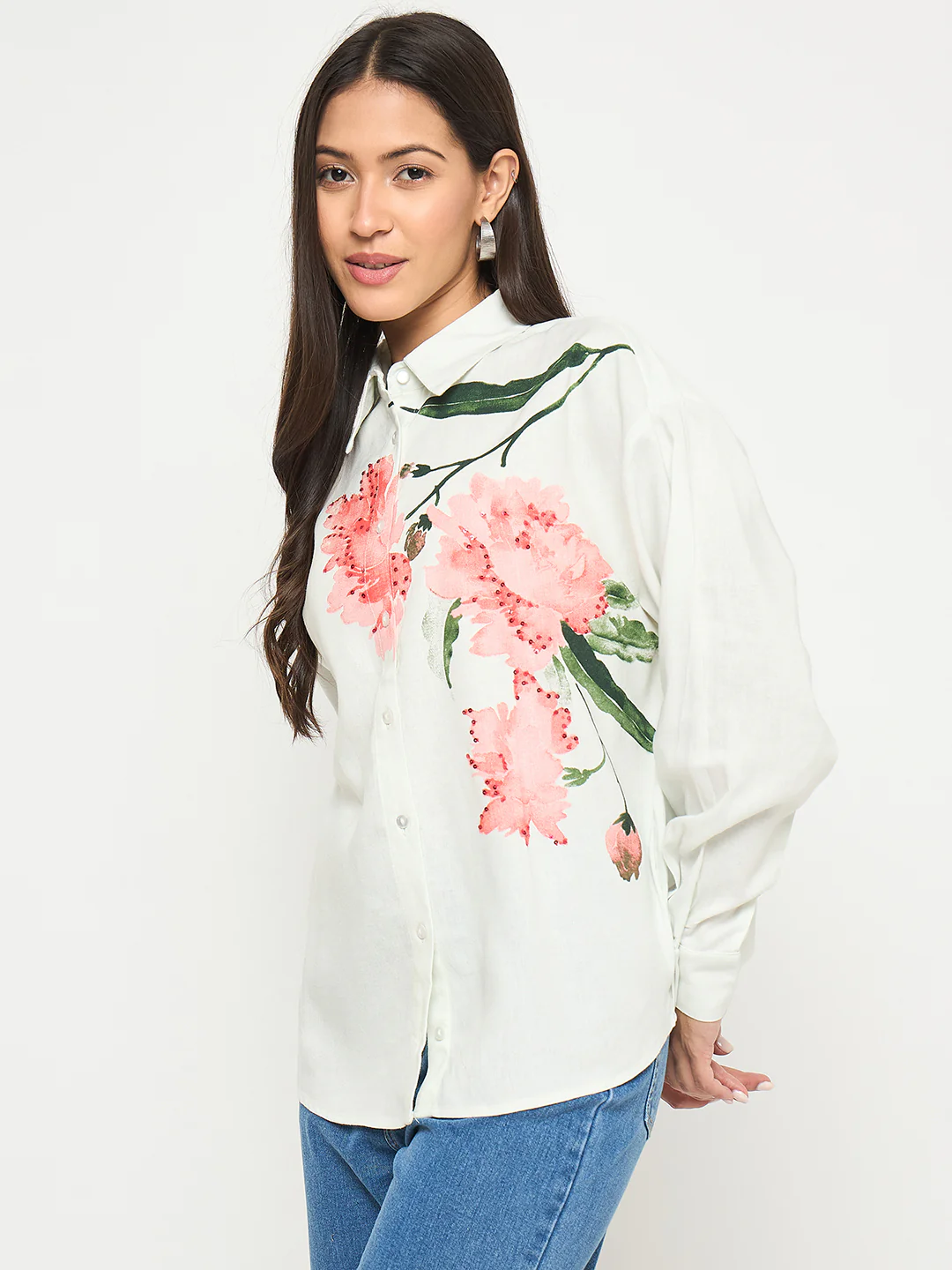 Madame Floral Print Light Green Viscose Blend Shirt - Image 5