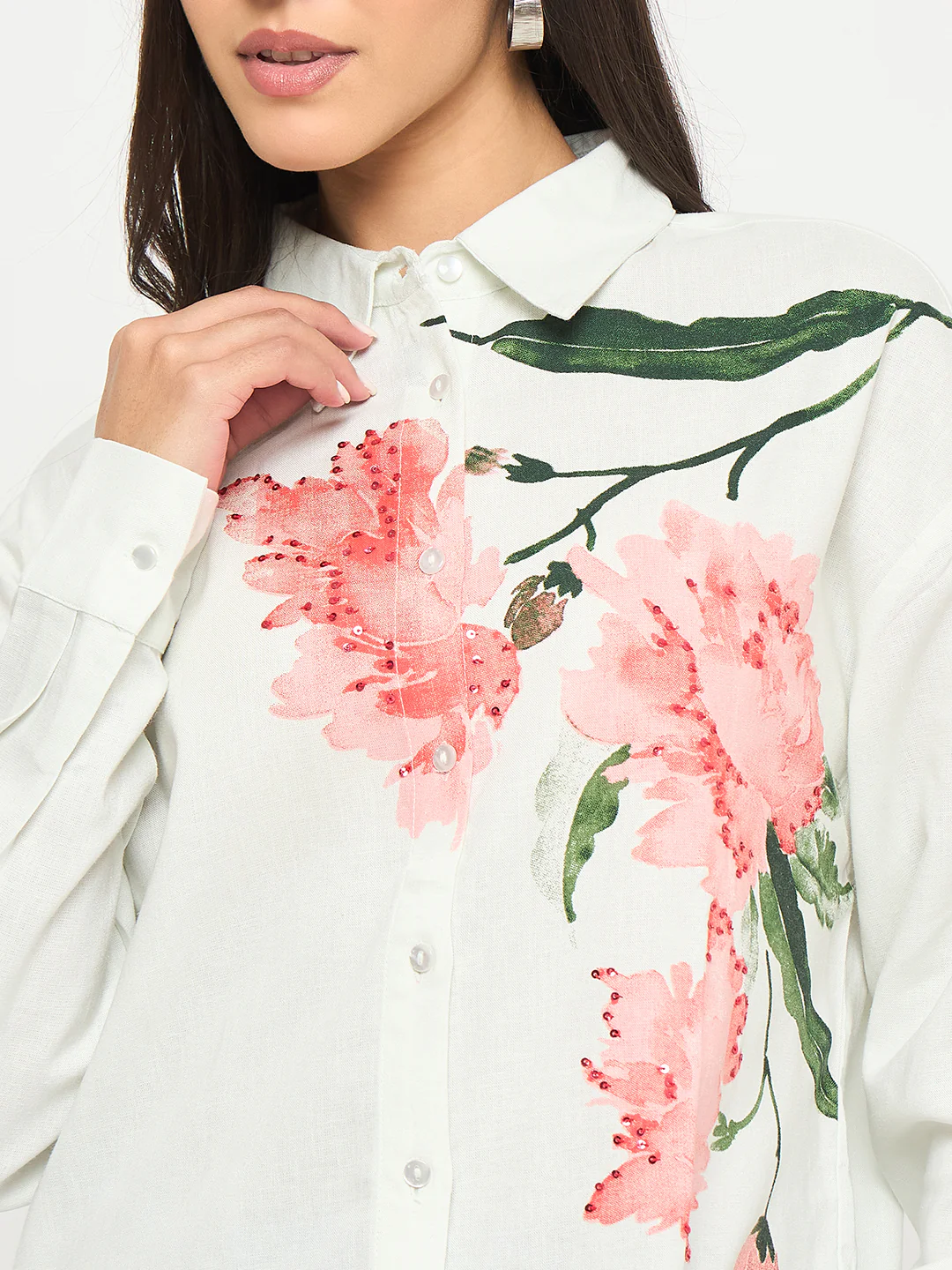 Madame Floral Print Light Green Viscose Blend Shirt - Image 7