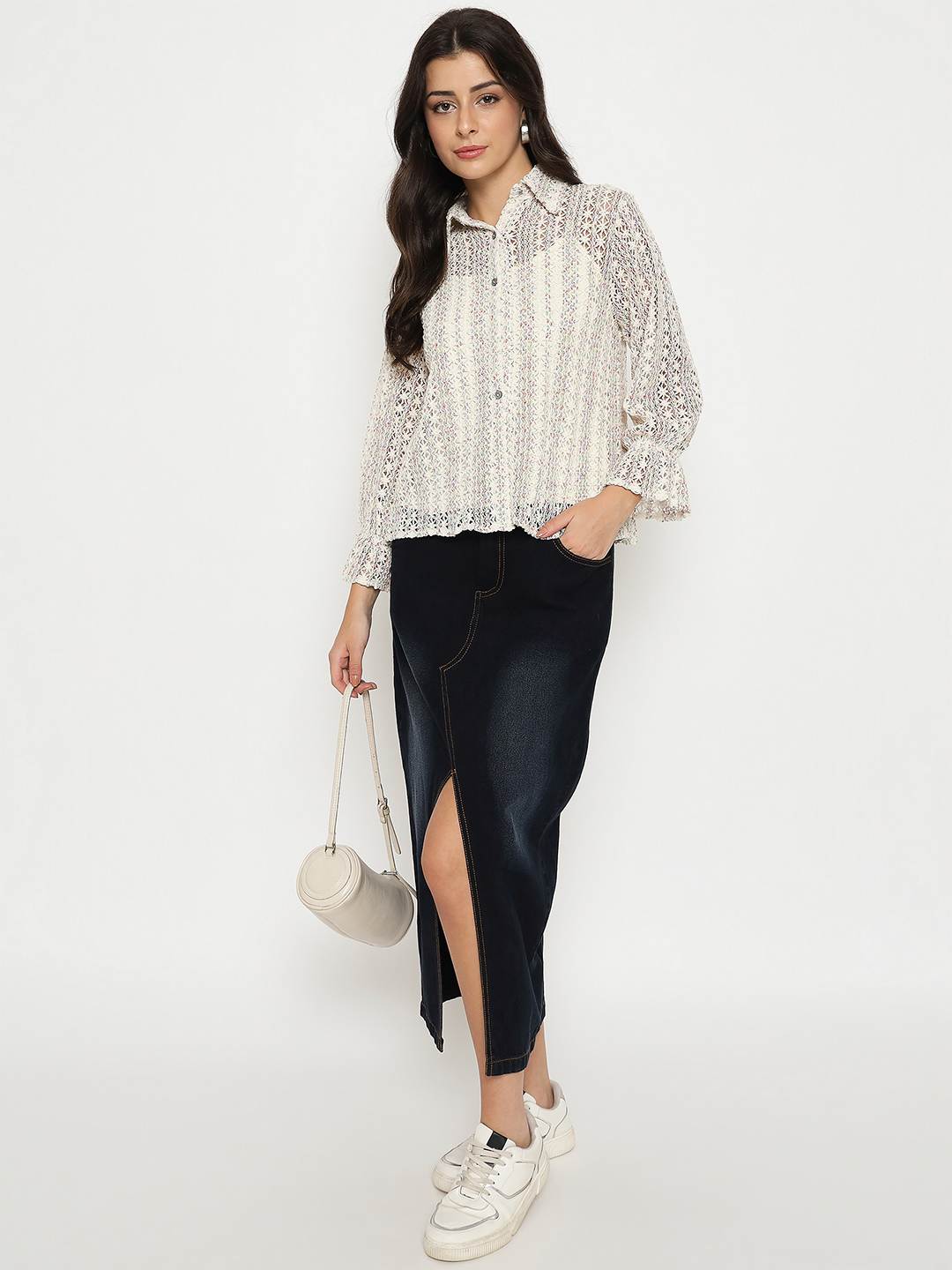 Madame Semi Sheer Cotton Blend Off-White Shirt - Image 2