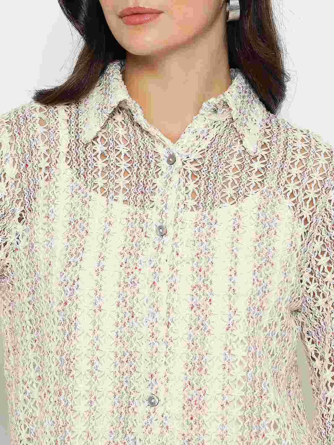 Madame Semi Sheer Cotton Blend Off-White Shirt - Image 8