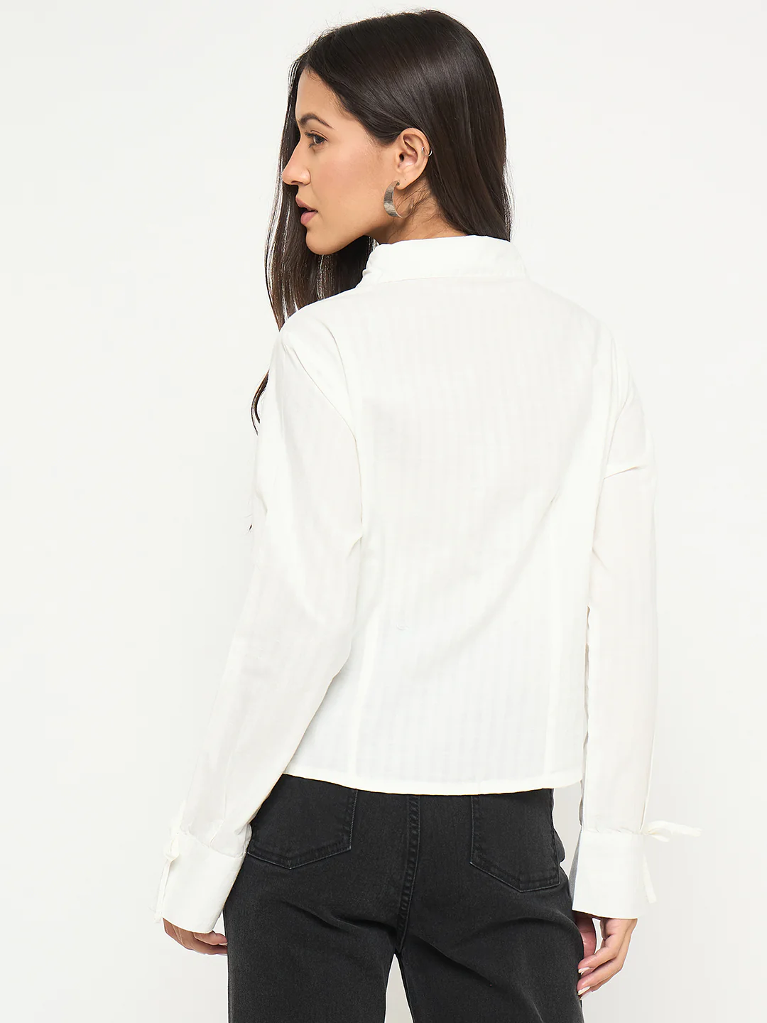 Madame Tie-Cuff Detail Striped White Cotton Shirt - Image 6