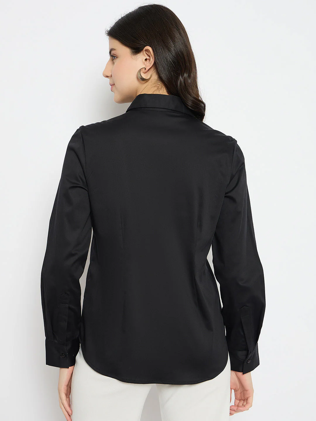 Madame Solid Black Cotton Blend Shirt - Image 6