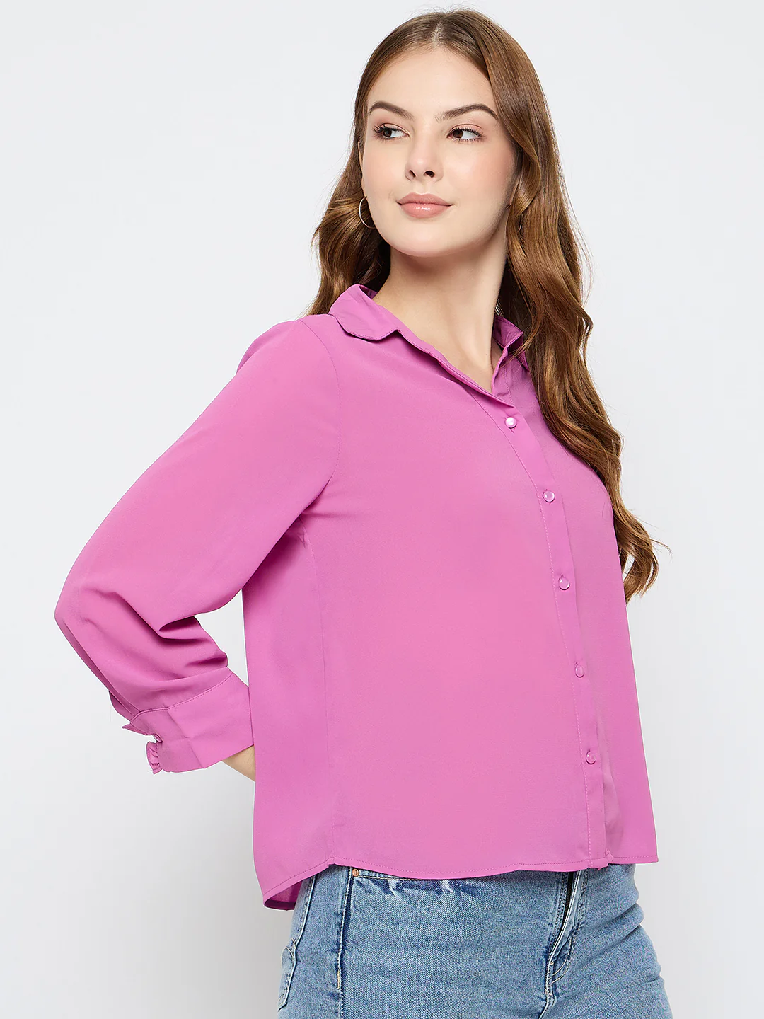 Madame Solid Fucshia Pink Shirt - Image 4