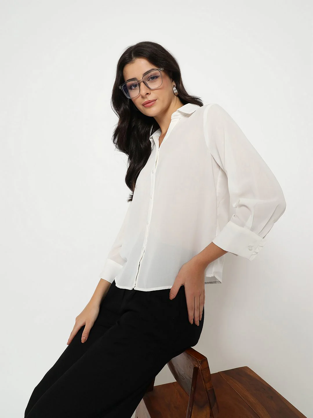 Madame Solid White Full Sleeve Shirt