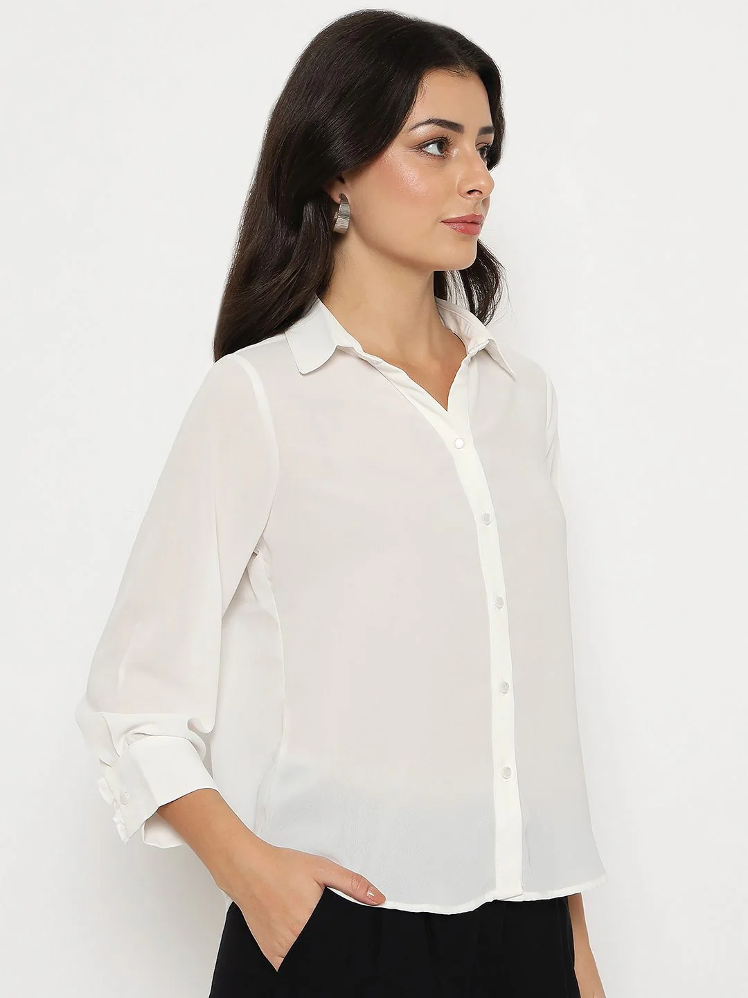 Madame Solid White Full Sleeve Shirt - Image 4