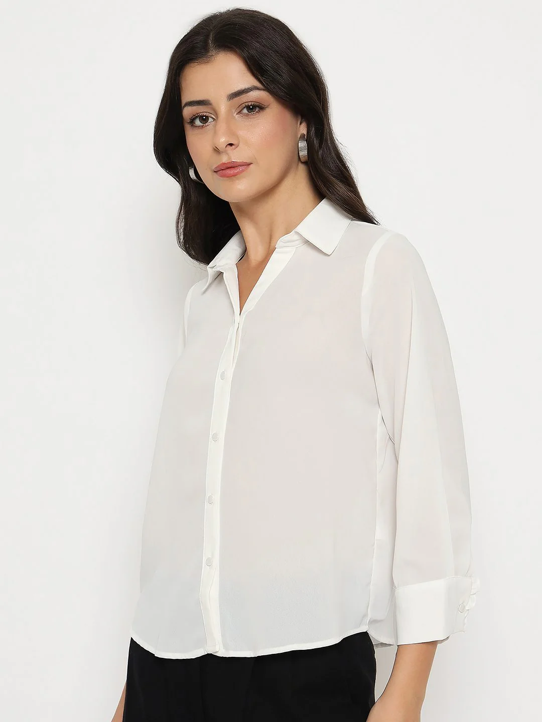 Madame Solid White Full Sleeve Shirt - Image 5