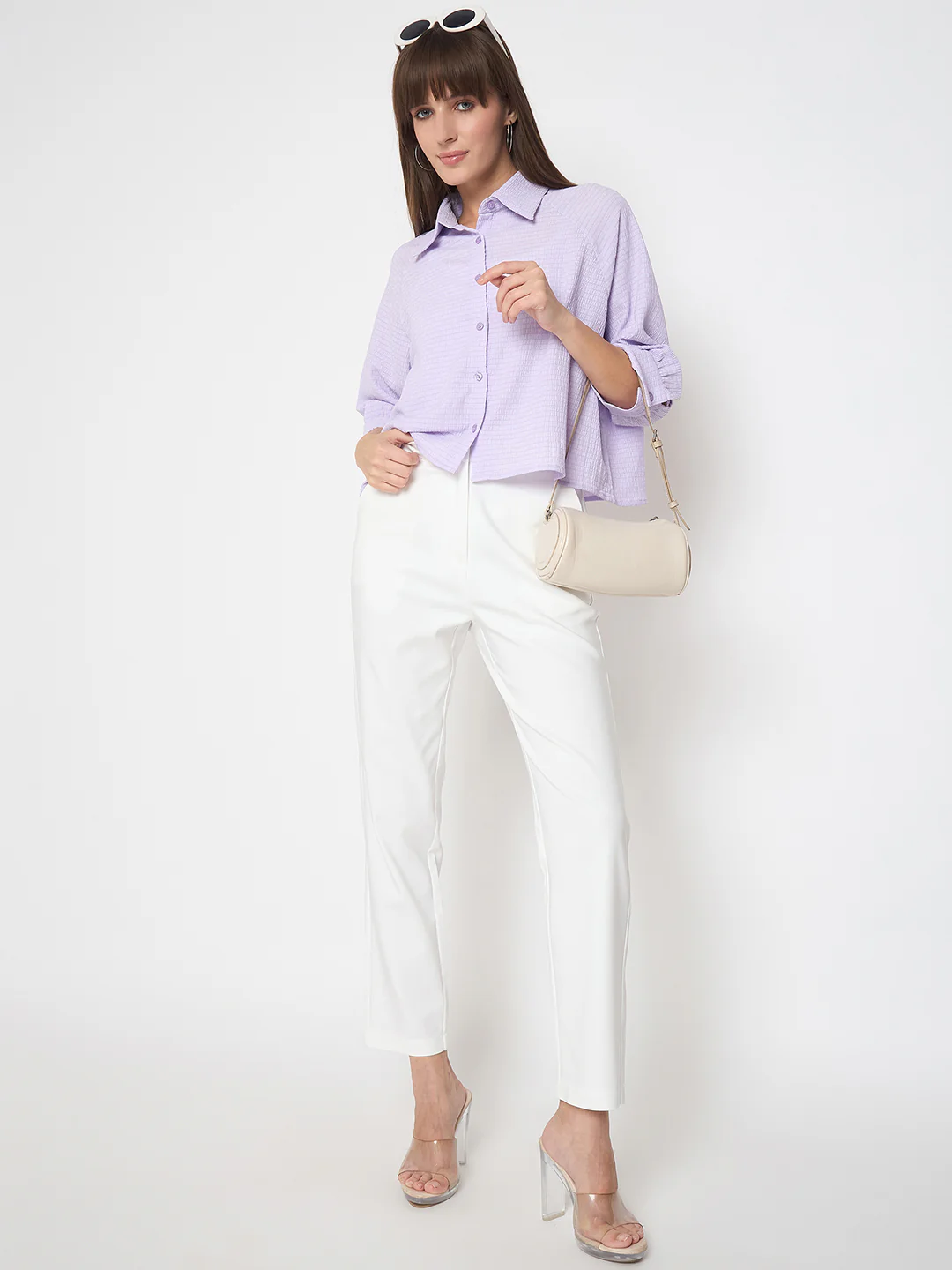 Madame Shirt Collar Buttoned Orange Lilac Shirt - Image 2