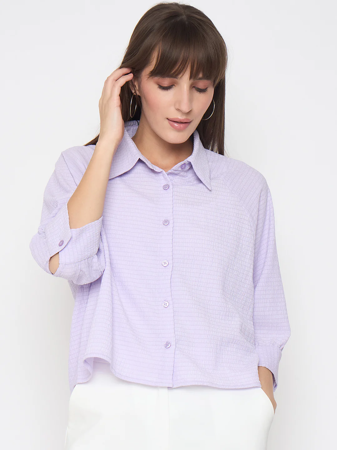 Madame Shirt Collar Buttoned Orange Lilac Shirt - Image 3