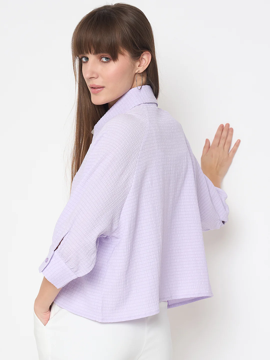 Madame Shirt Collar Buttoned Orange Lilac Shirt - Image 6
