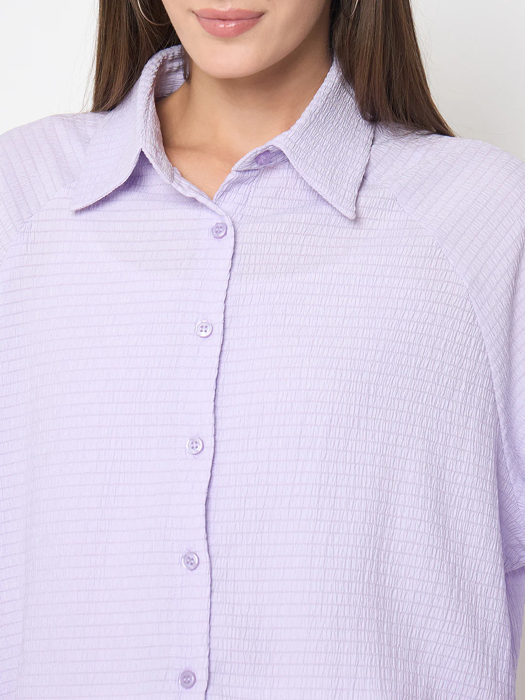 Madame Shirt Collar Buttoned Orange Lilac Shirt - Image 7