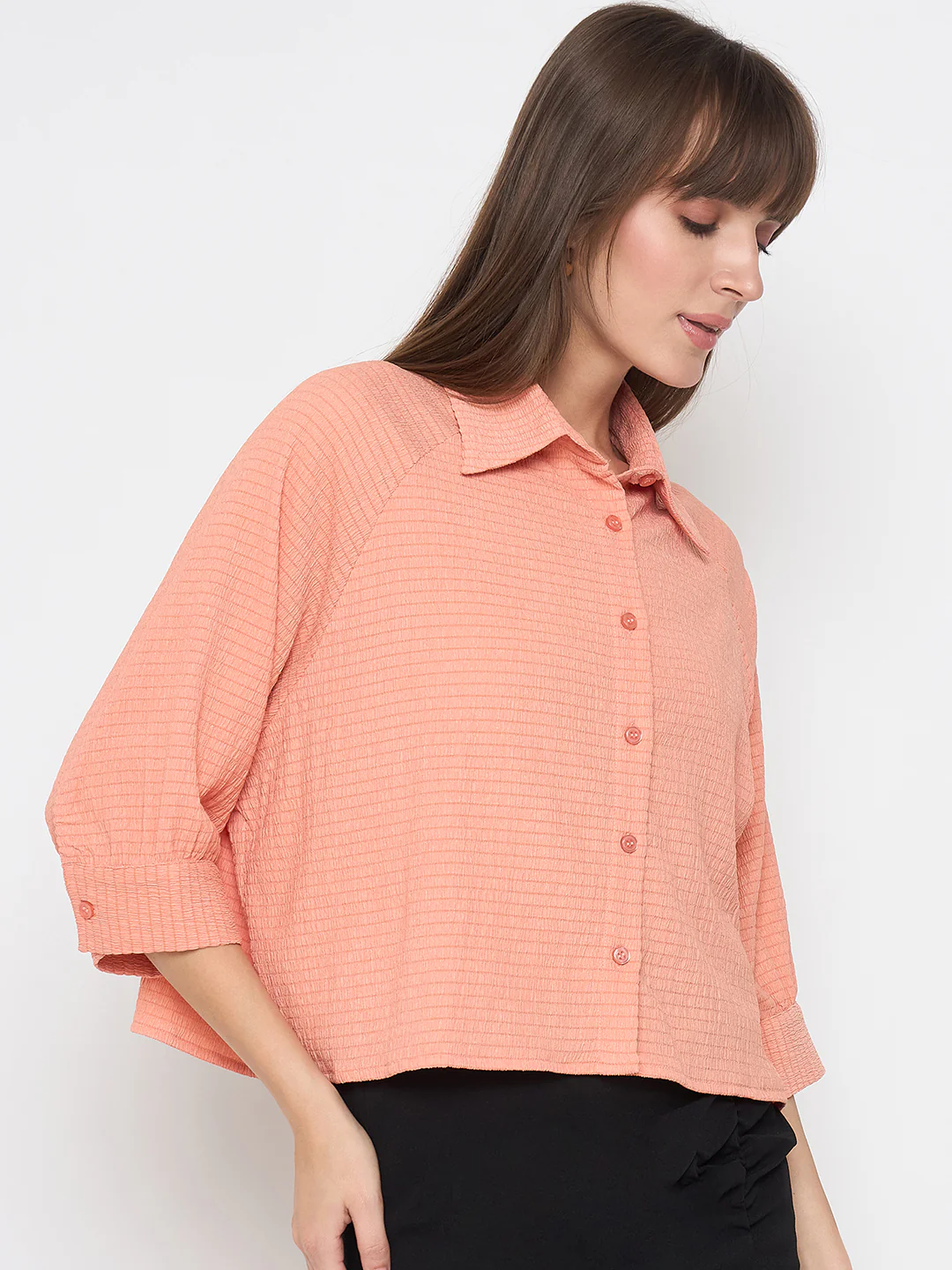 Madame Shirt Collar Buttoned Orange Crop Shirt - Image 4