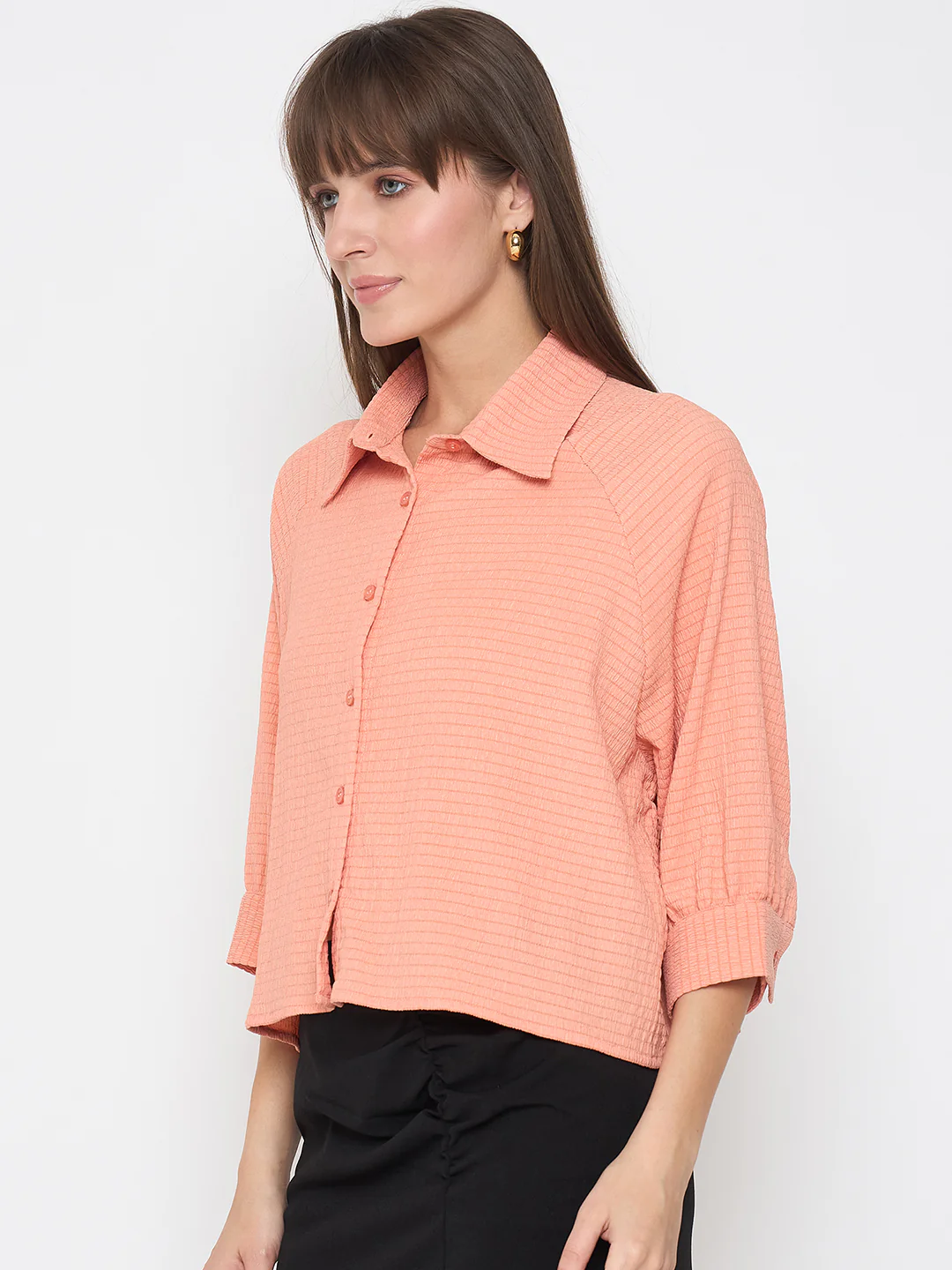 Madame Shirt Collar Buttoned Orange Crop Shirt - Image 5