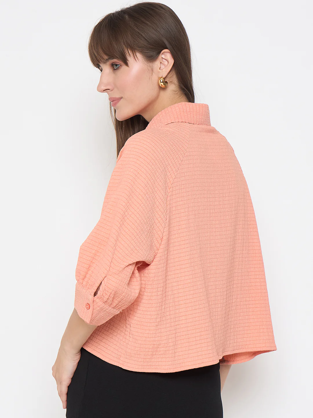 Madame Shirt Collar Buttoned Orange Crop Shirt - Image 6