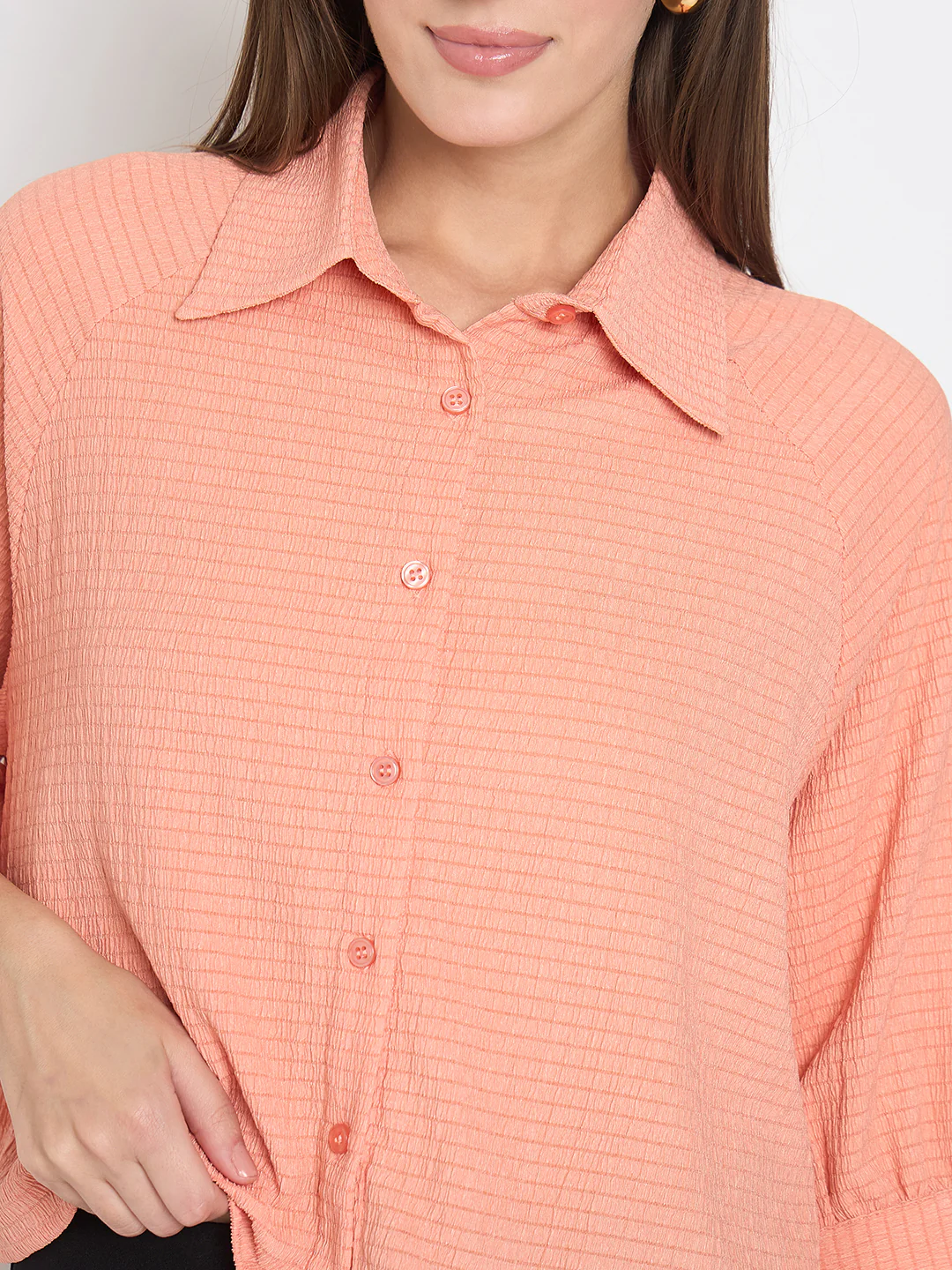 Madame Shirt Collar Buttoned Orange Crop Shirt - Image 7