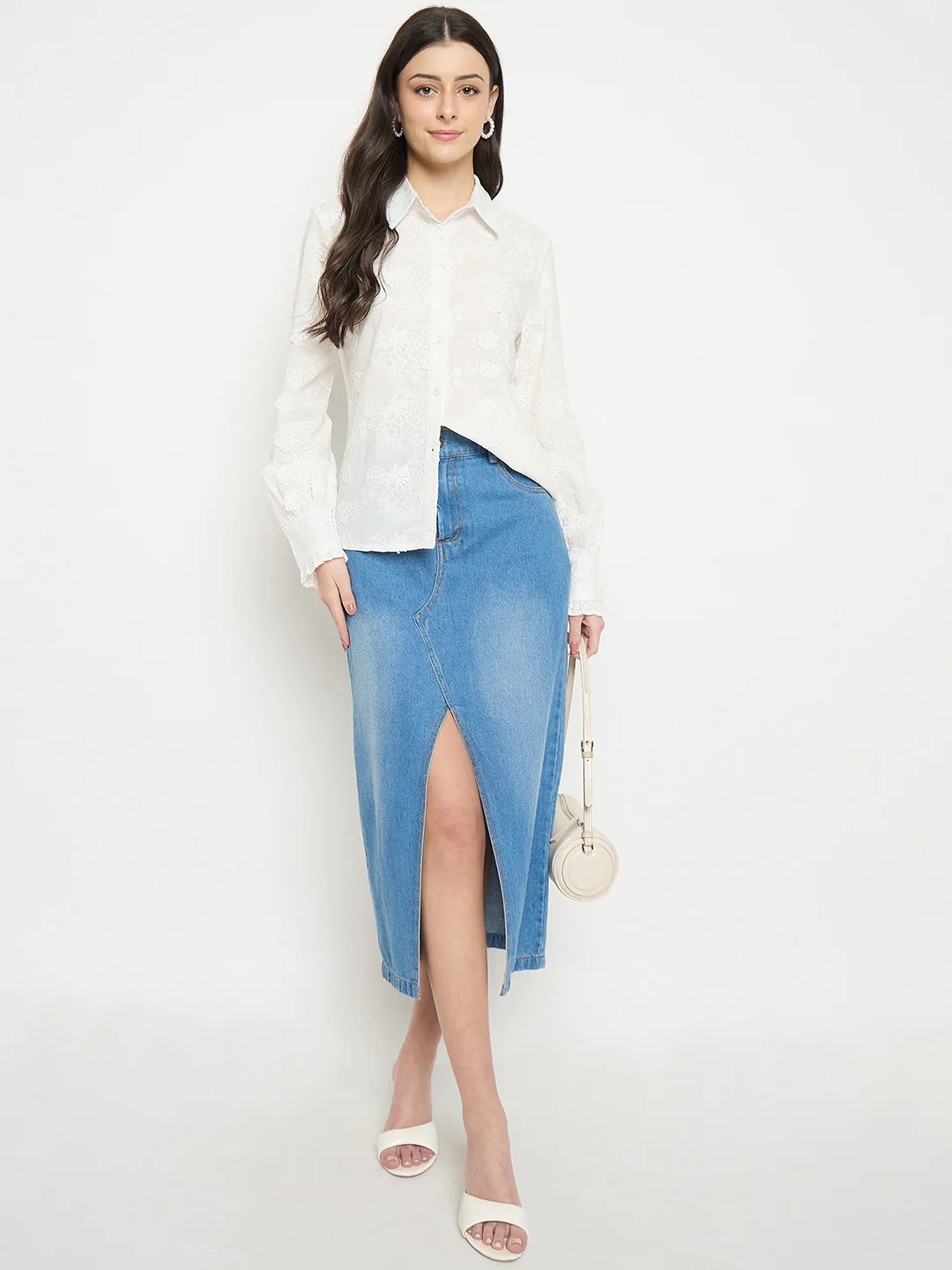 Madame Floral Detailing White Cotton Shirt - Image 3
