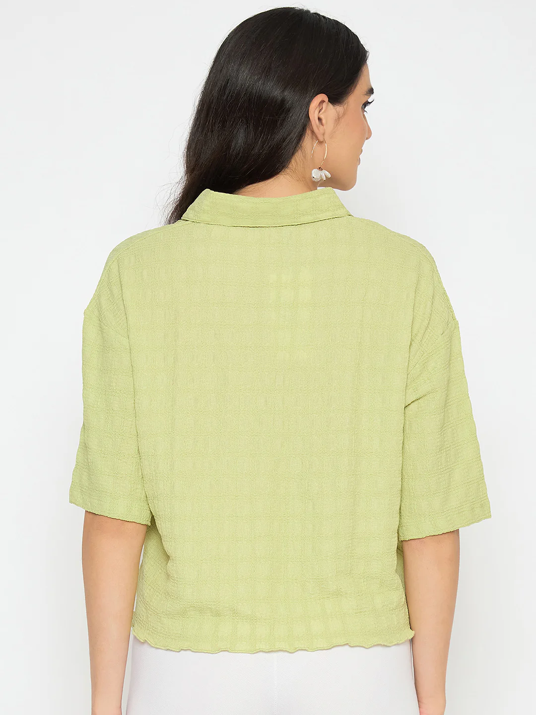 Madame Textured Pocketed Light Green Shirt - Image 6
