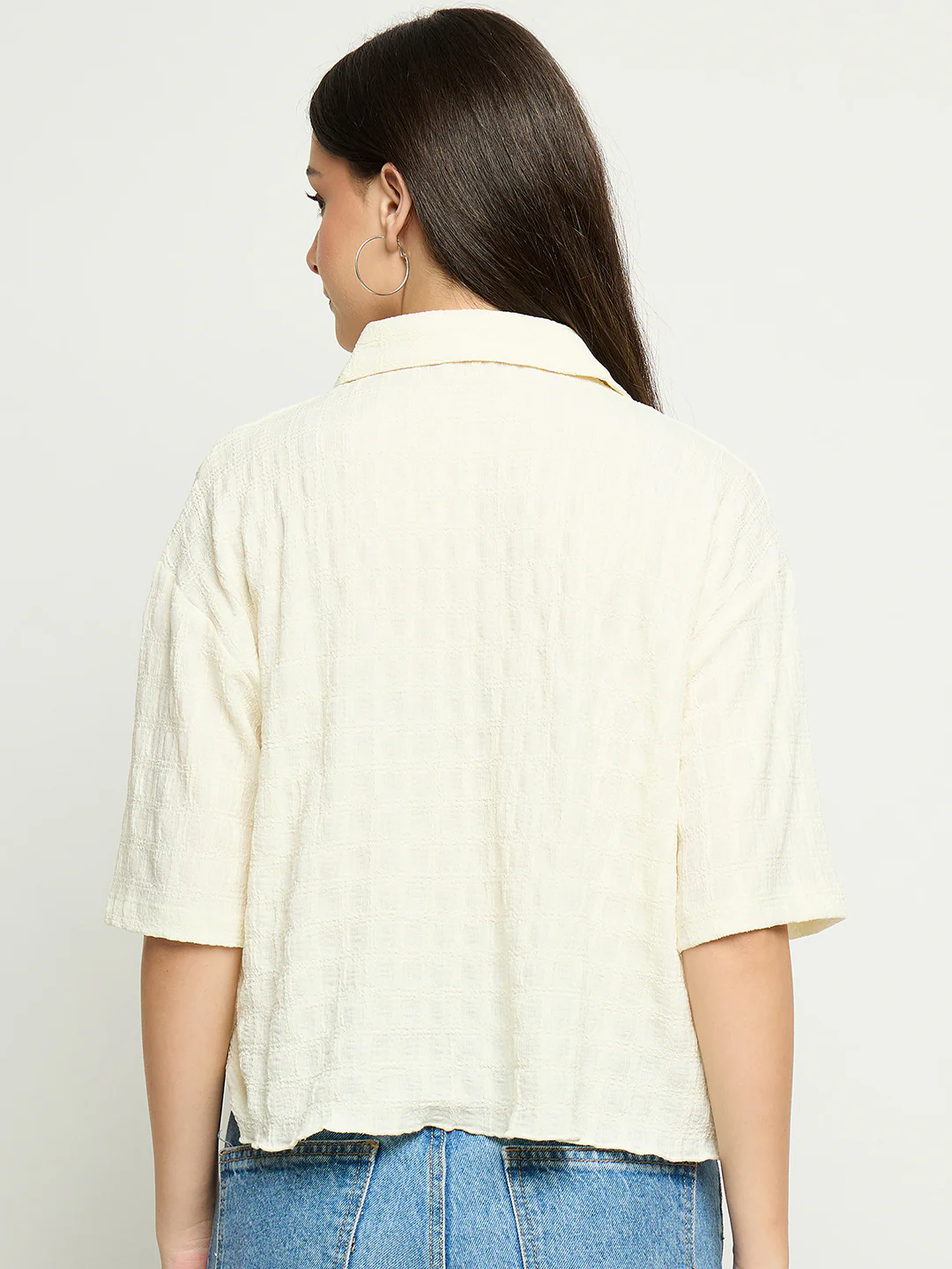 Madame Textured Pocketed Off White Shirt - Image 6