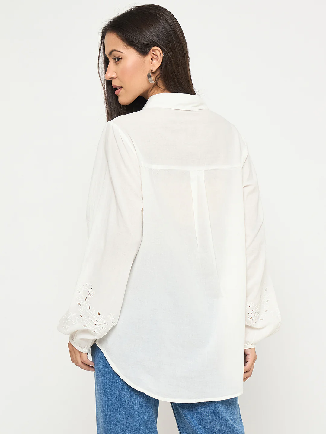 Madame Embroidered and Ruffle Trim Detailed White Cotton Shirt - Image 6