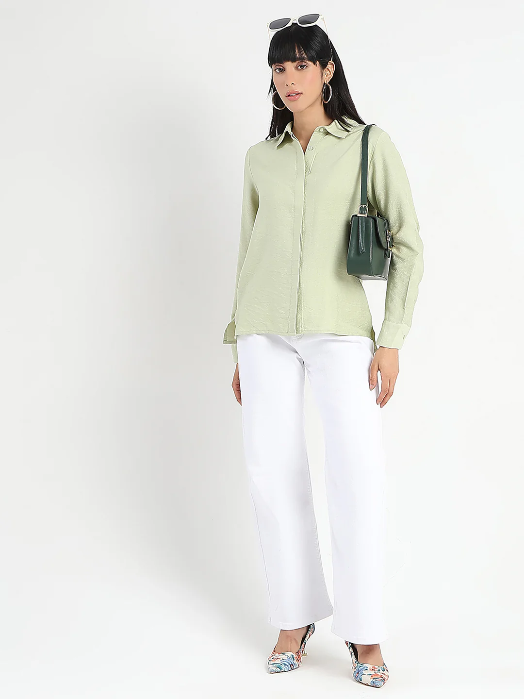 Madame Apple Green Rayon Blend Shirt - Image 2