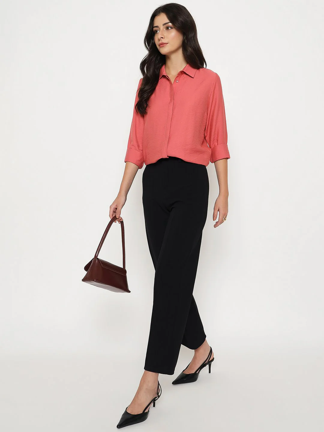 Madame Textured Solid Brick Red Rayon Blend Shirt - Image 2
