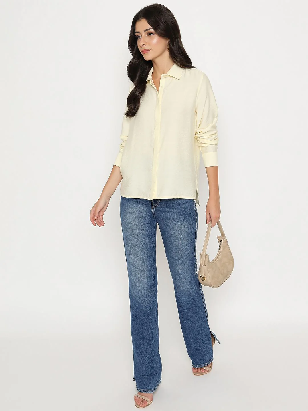 Madame Solid Cream Rayon Blend Shirt - Image 2