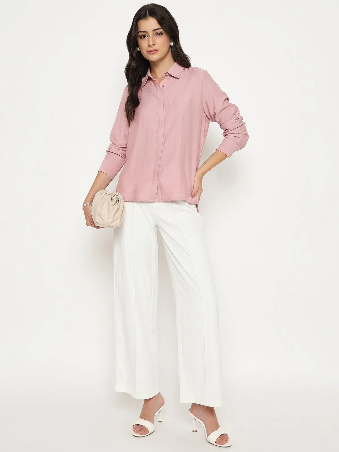 Madame Textured Solid Pink Rayon Blend Shirt - Image 2