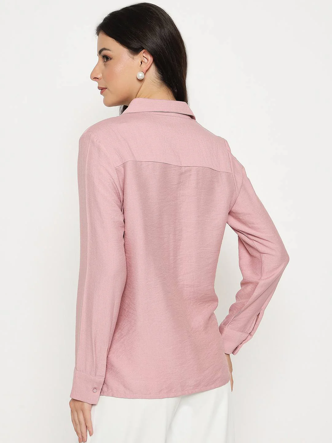 Madame Textured Solid Pink Rayon Blend Shirt - Image 6
