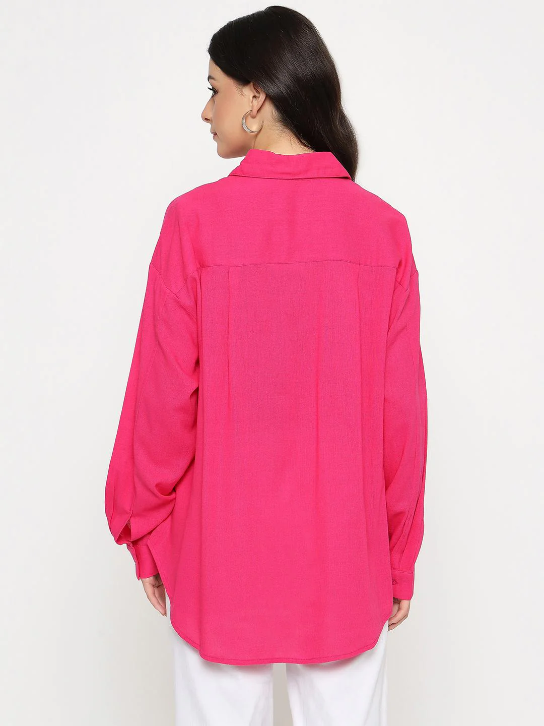 Madame Linen Blend Solid Hot Pink Shirt - Image 6