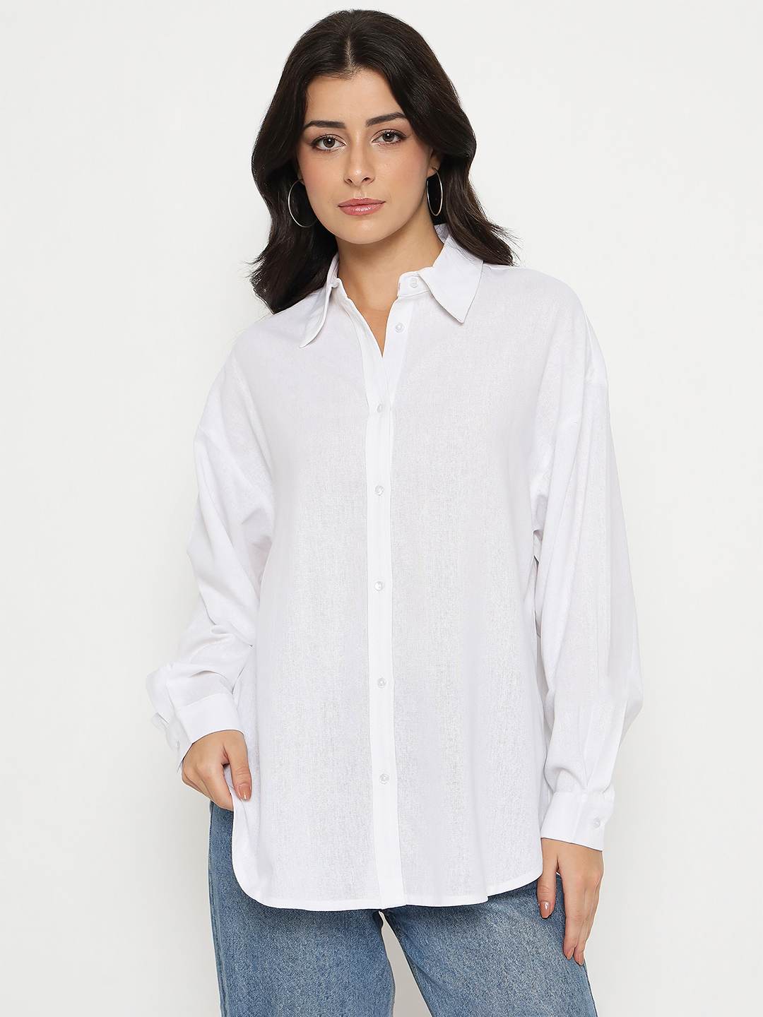 Madame Linen Blend Solid White Shirt - Image 3