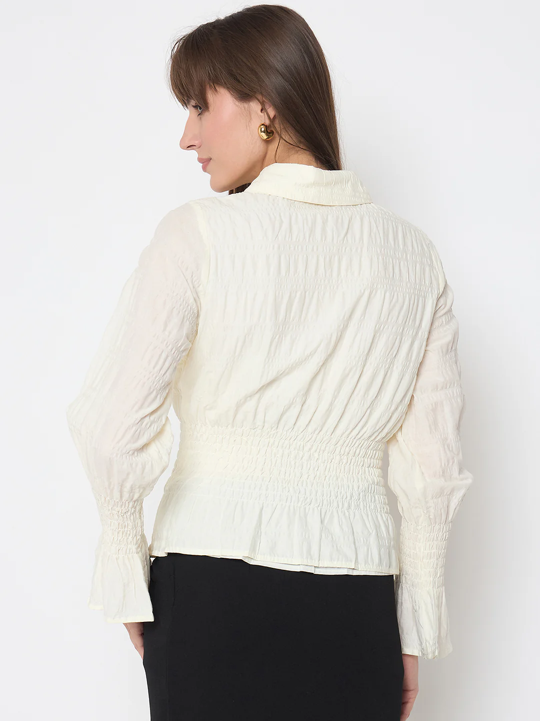 Madame Smocked Waist Off White Peplum Shirt - Image 6