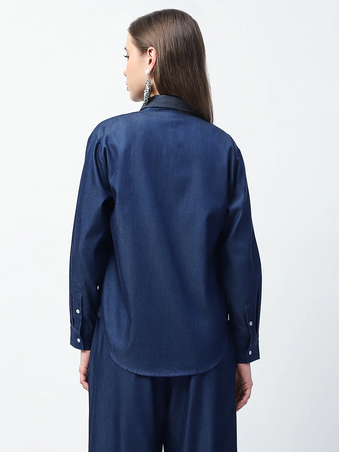Madame Dori Embroidered Navy Blue Cotton Blend Shirt - Image 6