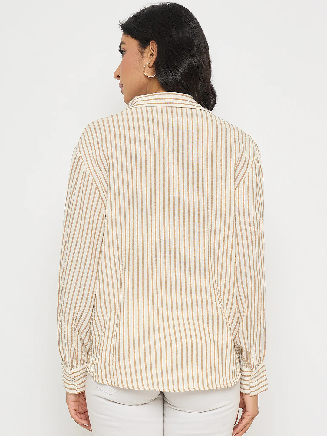 Madame Textured Brown Striped Shirt - Image 6