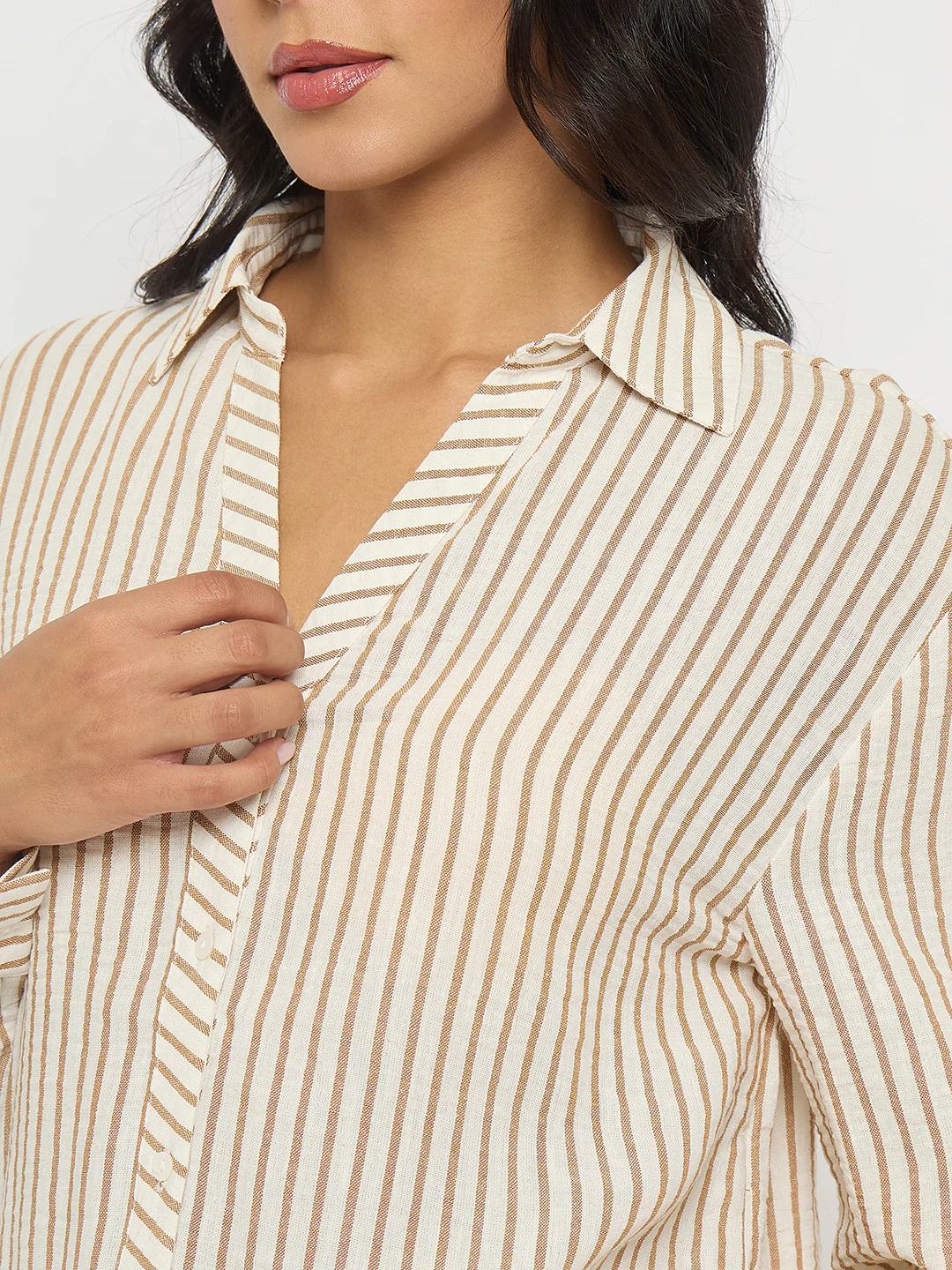 Madame Textured Brown Striped Shirt - Image 7