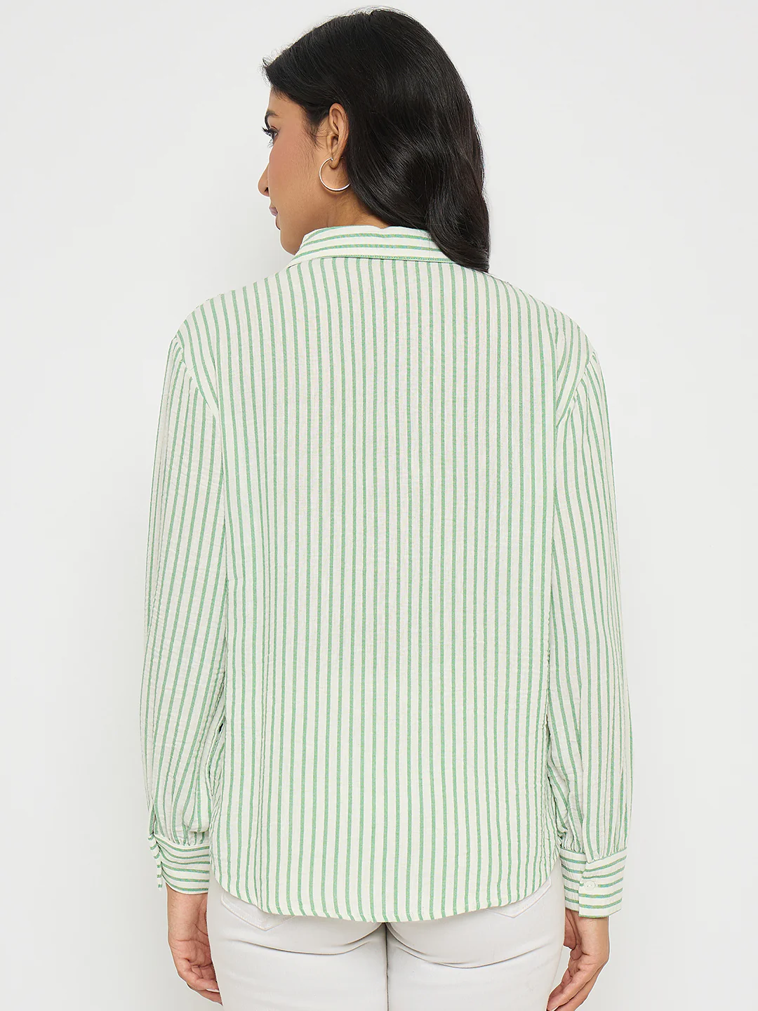 Madame Textured Green Striped Shirt - Image 6