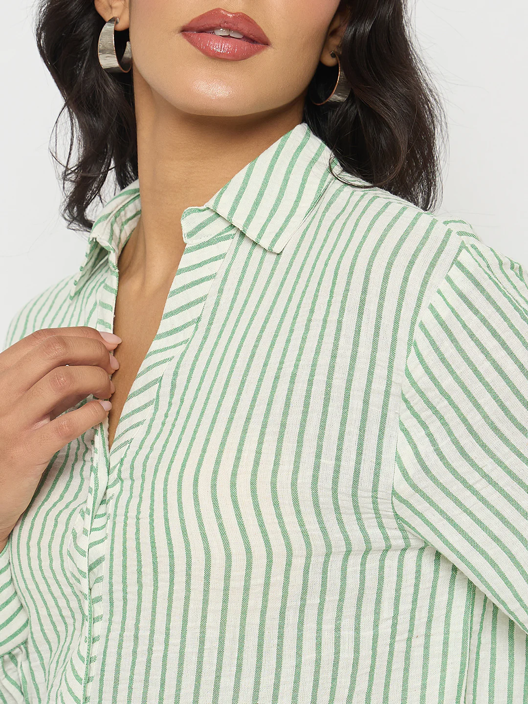 Madame Textured Green Striped Shirt - Image 7