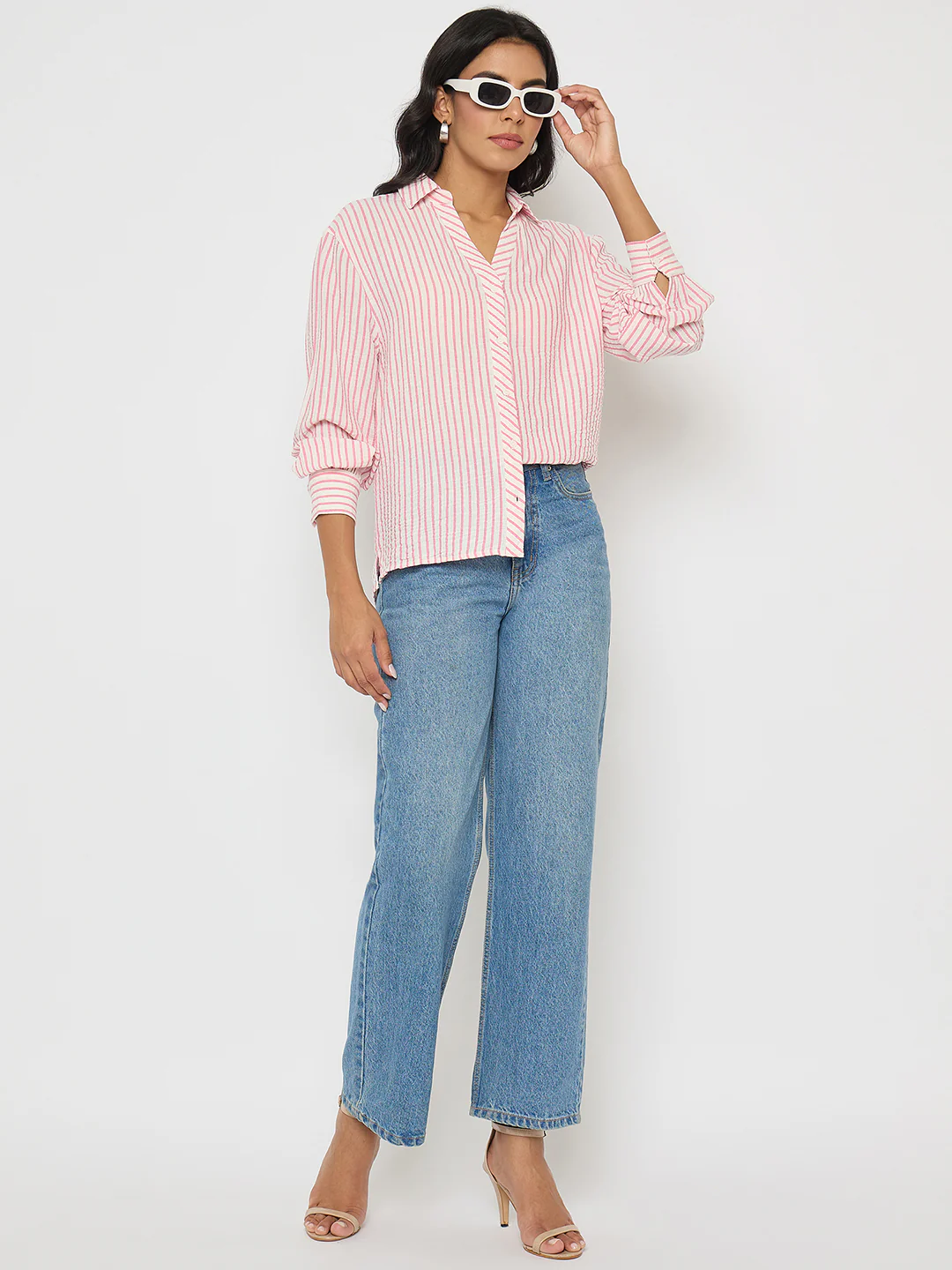Madame Textured Pink Striped Shirt - Image 2
