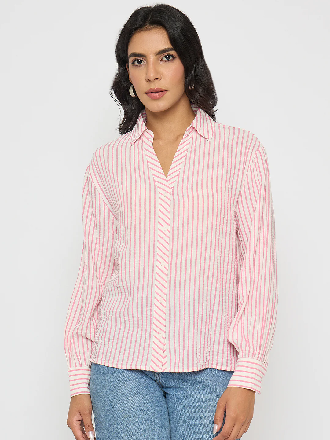 Madame Textured Pink Striped Shirt - Image 3