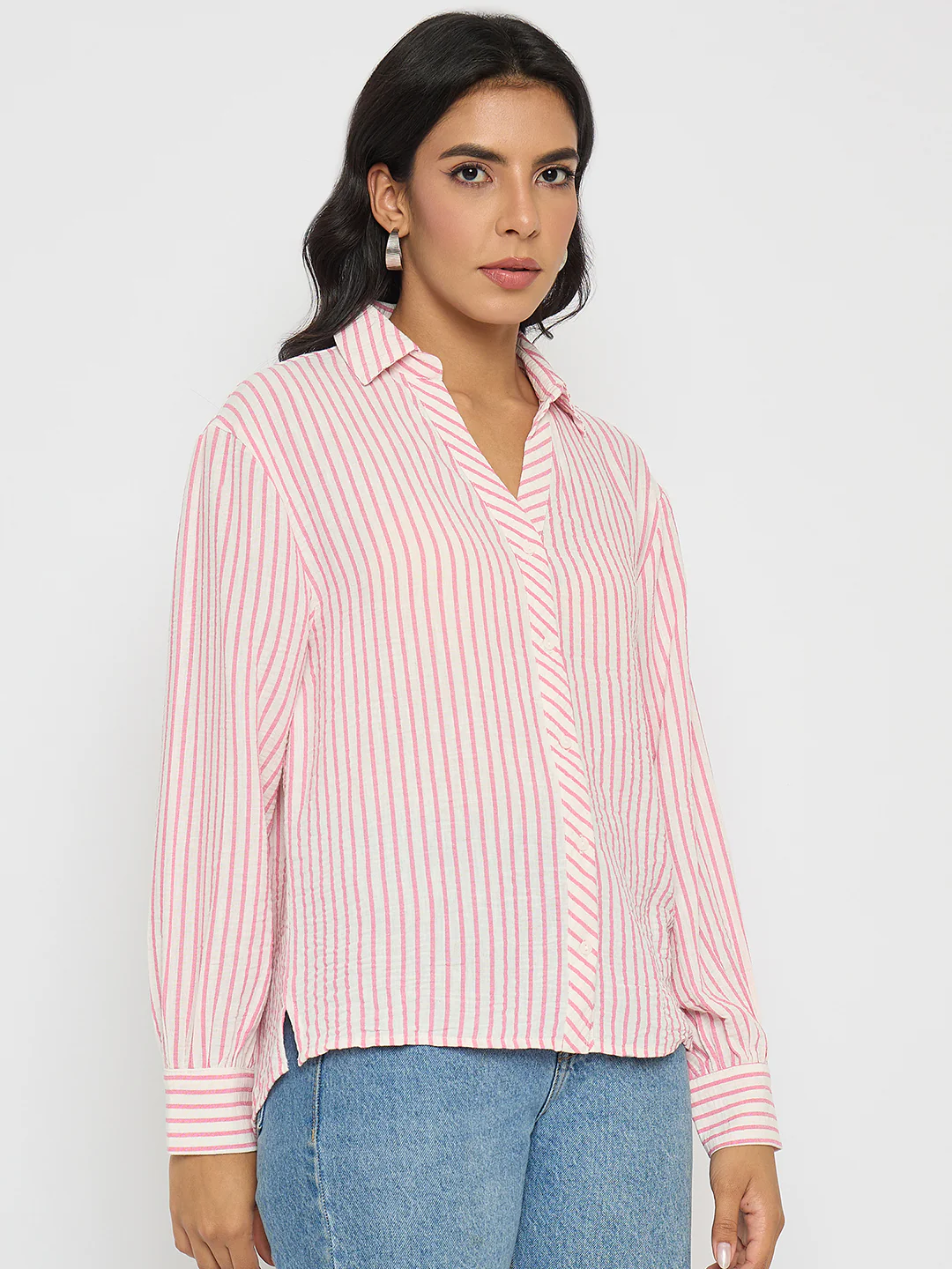 Madame Textured Pink Striped Shirt - Image 4