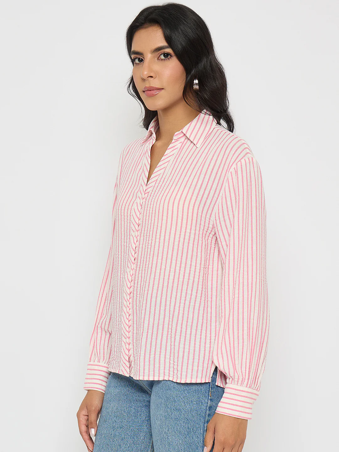 Madame Textured Pink Striped Shirt - Image 5