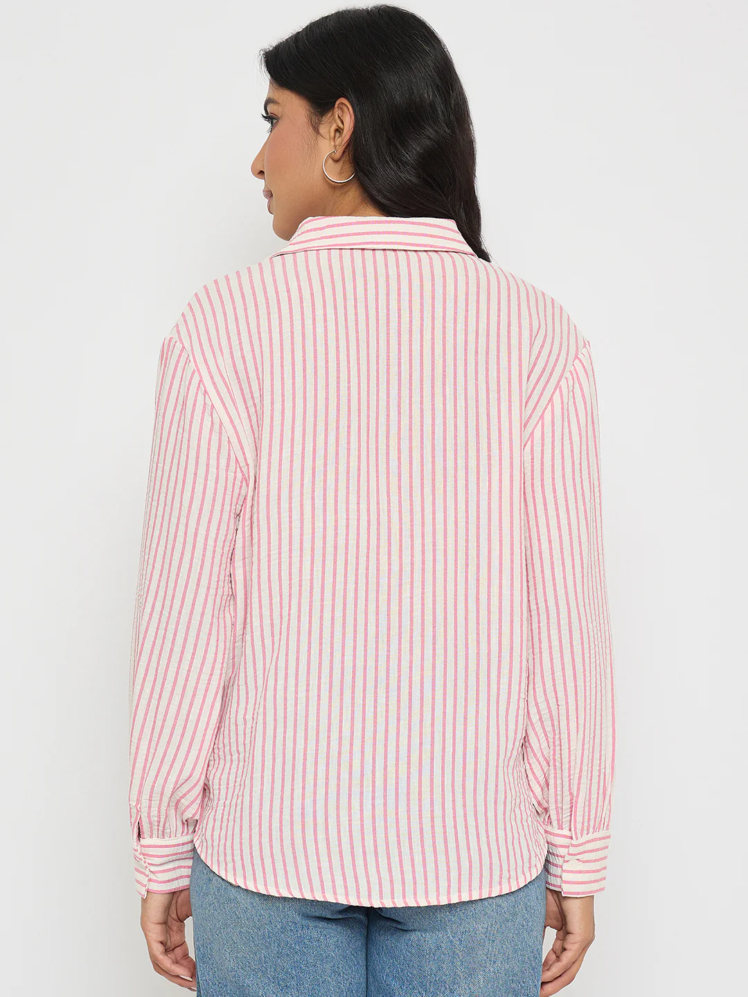 Madame Textured Pink Striped Shirt - Image 6