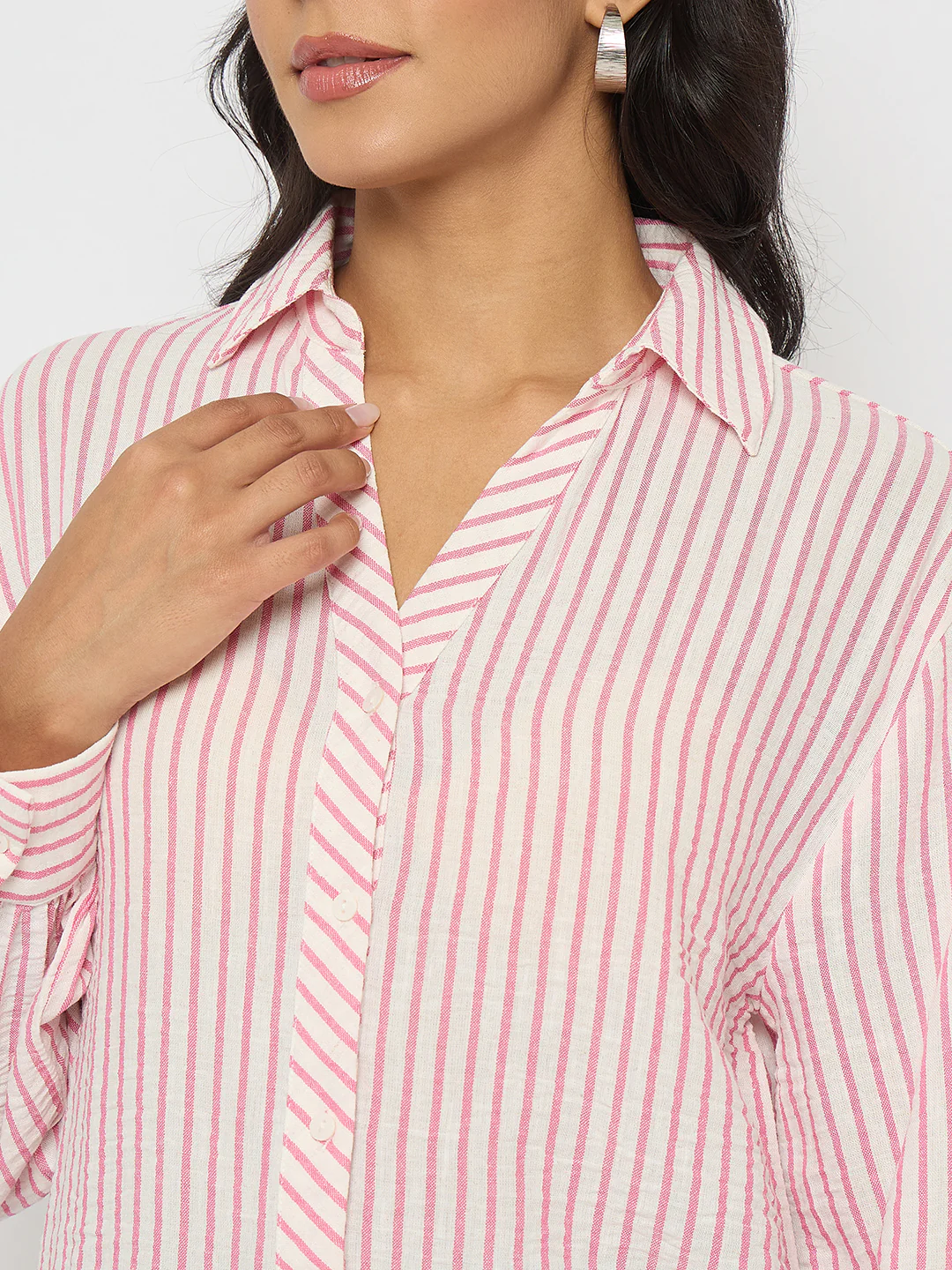 Madame Textured Pink Striped Shirt - Image 7