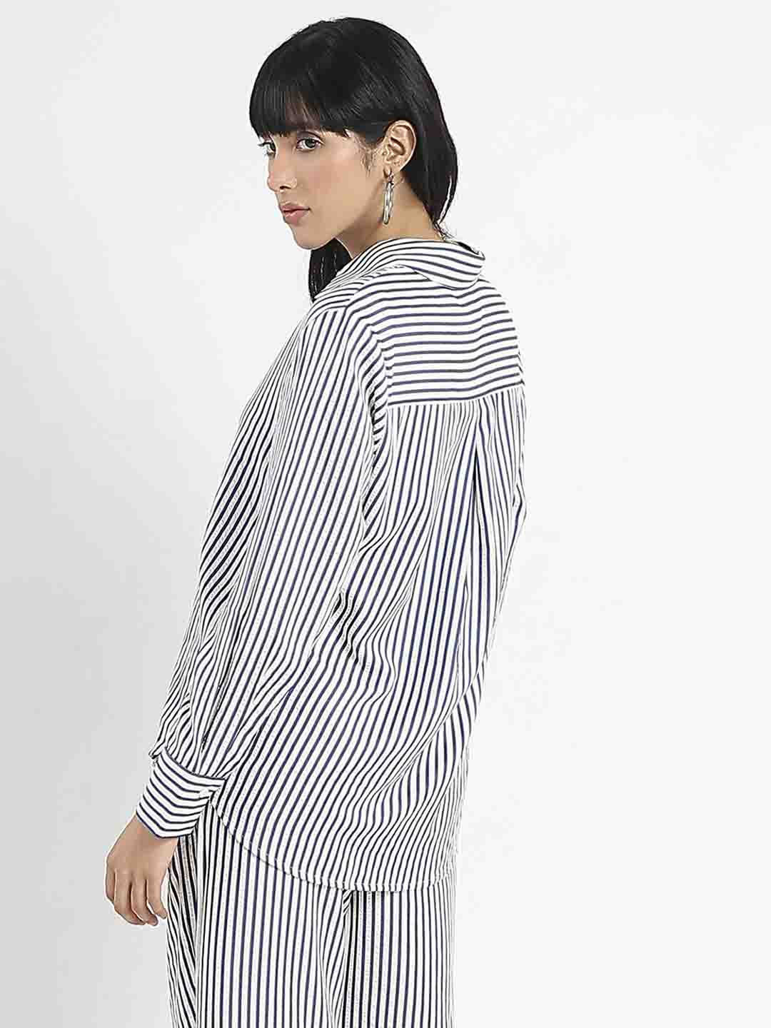 Madame Striped Navy Blue Cotton Blend Shirt - Image 4