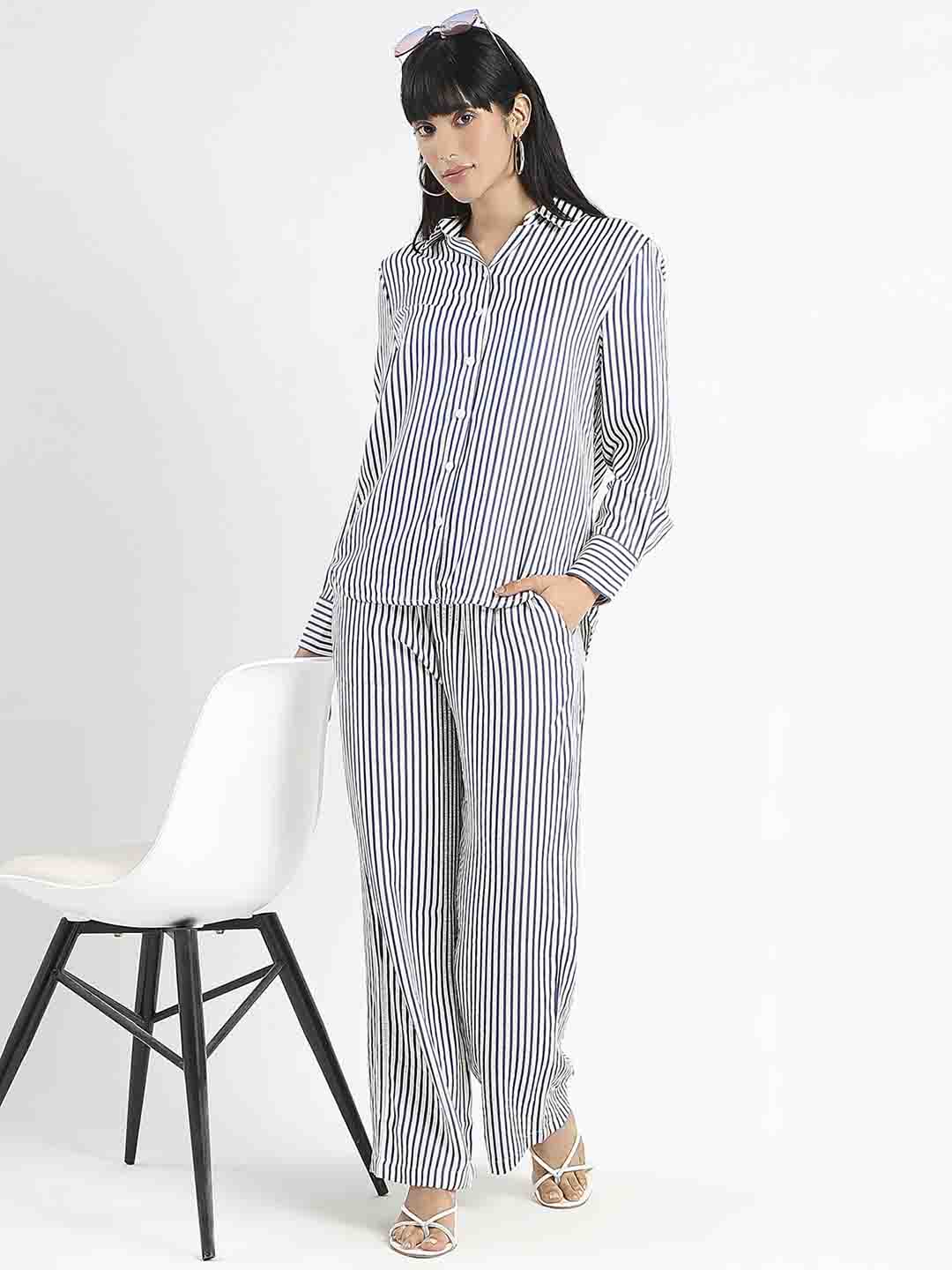 Madame Striped Navy Blue Cotton Blend Shirt - Image 5