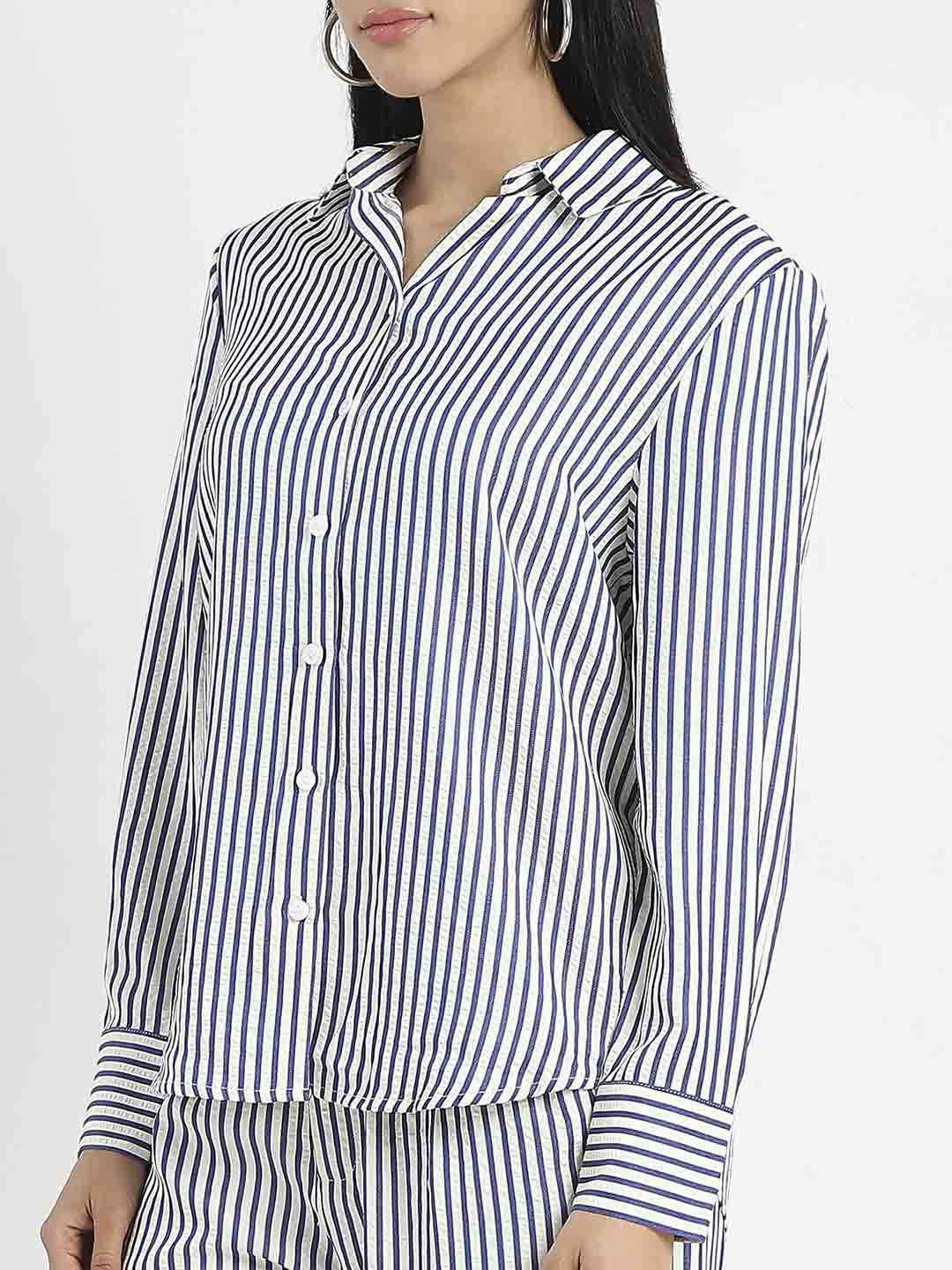 Madame Striped Navy Blue Cotton Blend Shirt - Image 7