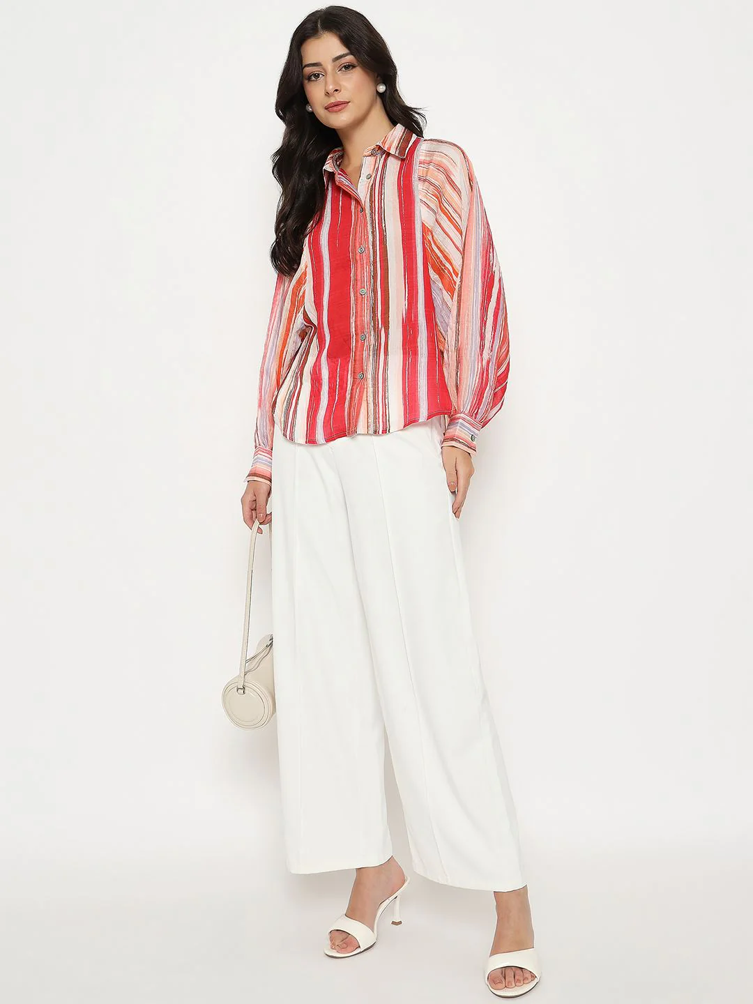 Madame Striped Viscose Blend Red Shirt - Image 2