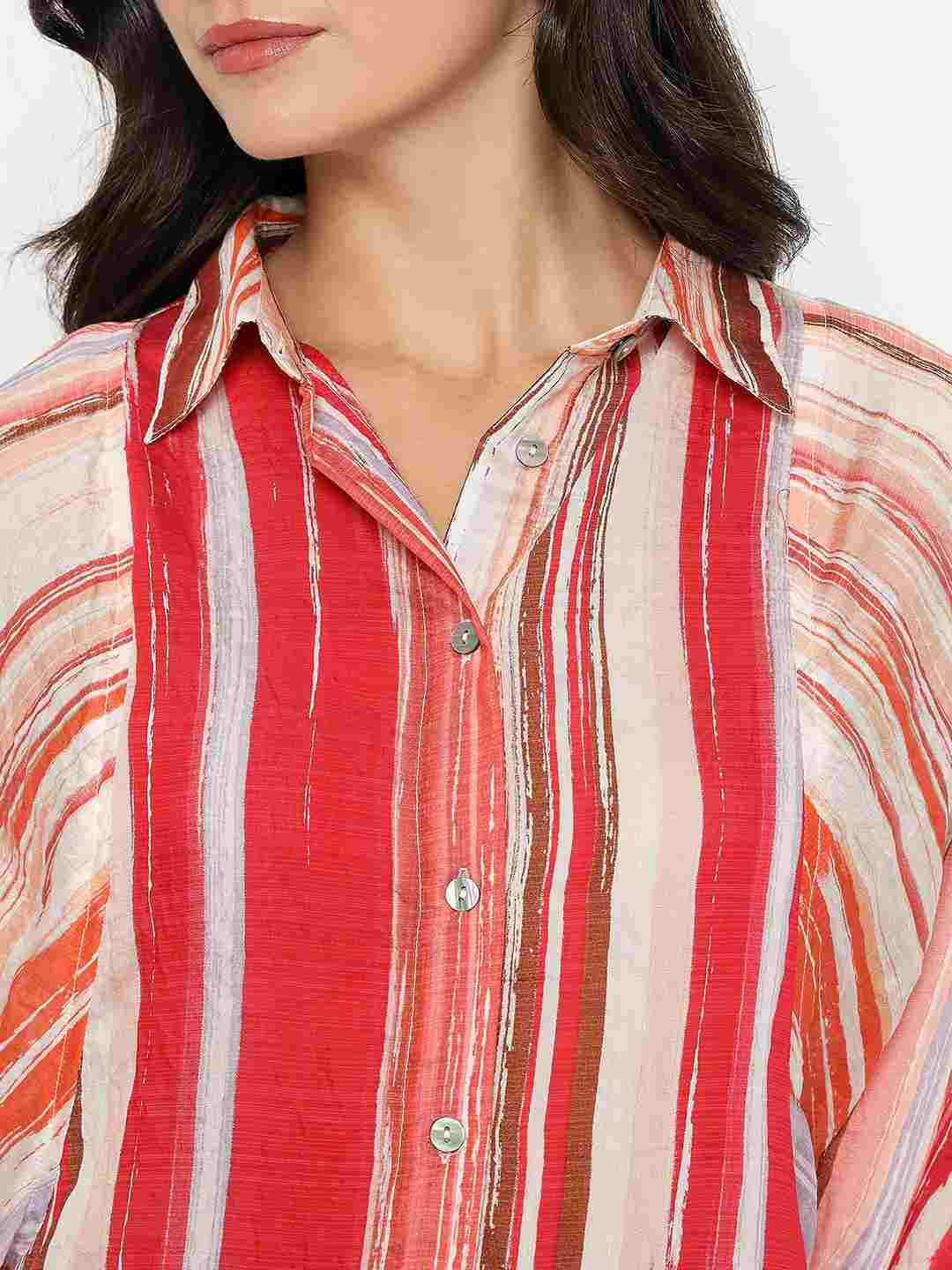 Madame Striped Viscose Blend Red Shirt - Image 7