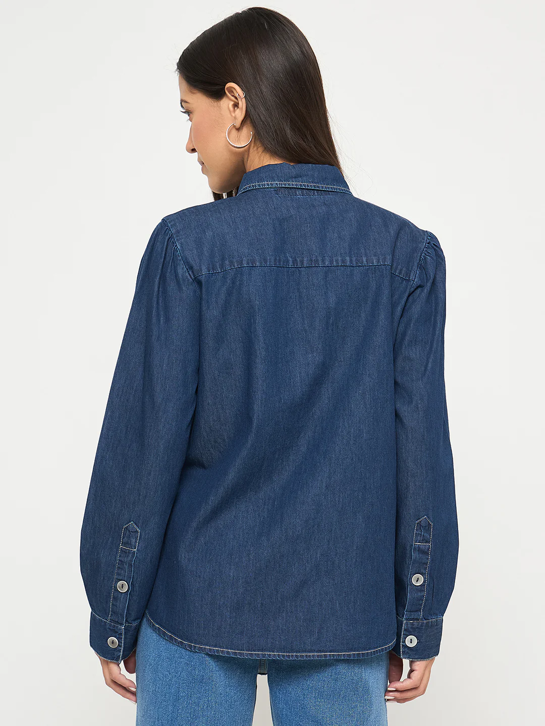 Madame Pintuck Detailed Mid Blue Denim Shirt - Image 6