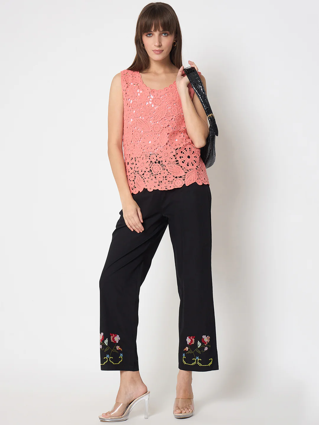 Madame Crochet Sleeveless Solid Coral Top - Image 2